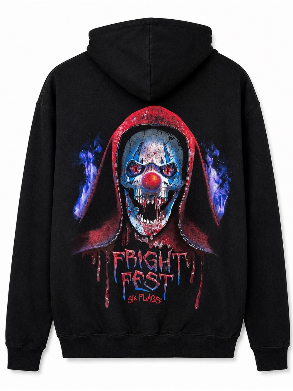 Six Flags Fright Fest Horror Clown Graphic Hoodie Black M Halloween